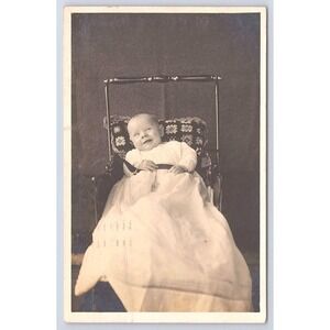 Posted 1911 Minneapolis MN Real Photo Postcard Baby Pram Crochet Blanket RPPC WC